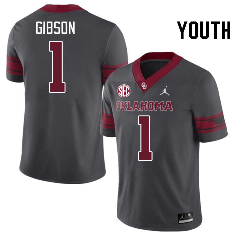 Youth #1 Jayden Gibson Oklahoma Sooners 2024 SEC Conference College Football Jerseys-Charcoal